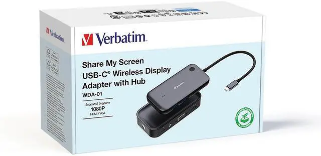 Alt view image 7 of 7 - Verbatim Share My Screen 1080p USB-C Wireless Display Adapter with USB Hub 32146