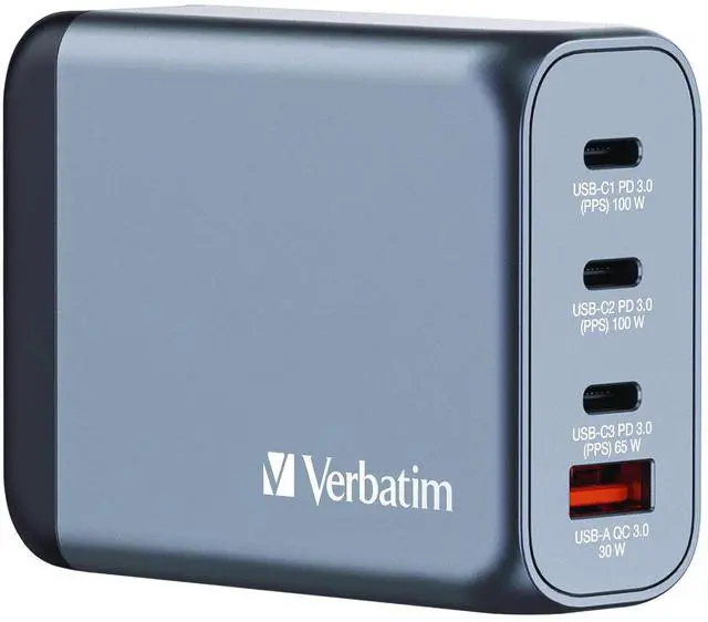 Main image of Verbatim GNC-100 100W 4-Port GaN Wall Charger, Black 32202
