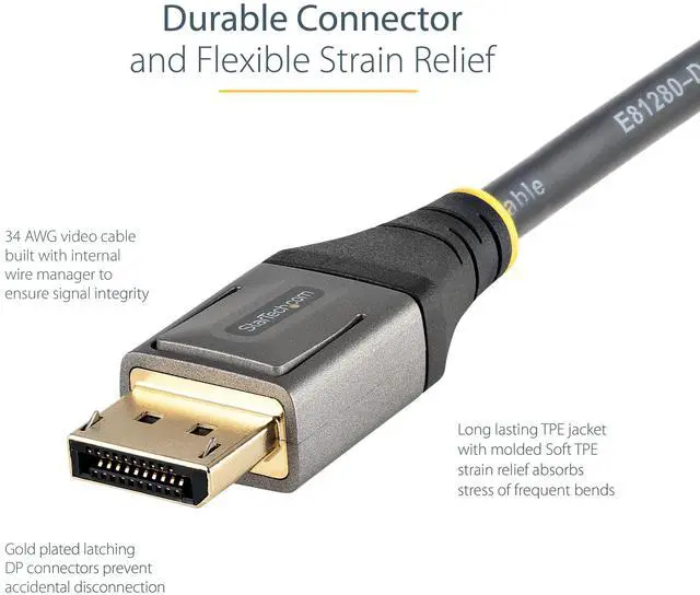 Alt view image 3 of 4 - StarTech 1ft 30cm DisplayPort 1.4 Cable 8K 60Hz HDR10 UHD 4K 120Hz Video DP to DP Monitor Cord DP 1.4 Cable M/M
