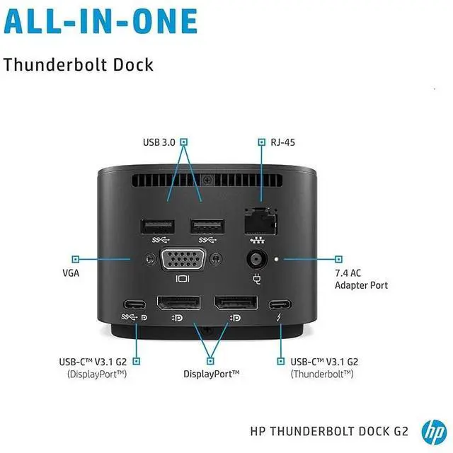 Alt view image 3 of 6 - Hp Thunderbolt Dock G2 with Combo Cable 3TR87AA