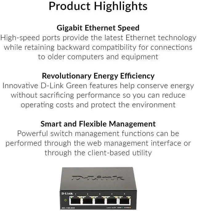 Alt view image 8 of 13 - D-Link 5-Port Gigabit Smart Managed Switch | Web Managed | Cable Diagnostics | Fanless | Compact Metal Desktop | NDAA Compliant - (DGS-1100-05V2)