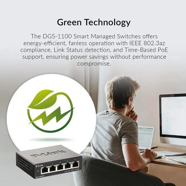 Alt view image 12 of 13 - D-Link 5-Port Gigabit Smart Managed Switch | Web Managed | Cable Diagnostics | Fanless | Compact Metal Desktop | NDAA Compliant - (DGS-1100-05V2)