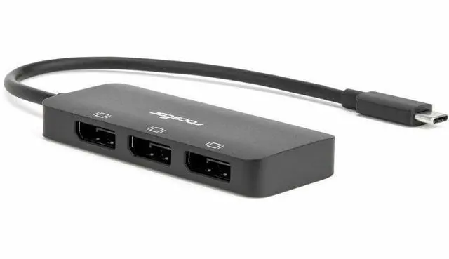 Alt view image 9 of 9 - Rocstor Type-C to Triple DisplayPort Adapter with DP1.4 Alt Mode - 1 x USB Type C - Male - 3 x DisplayPort 1.4 Digital Audio/Video - Female - 7680 x 4320 Supported - Black - 1