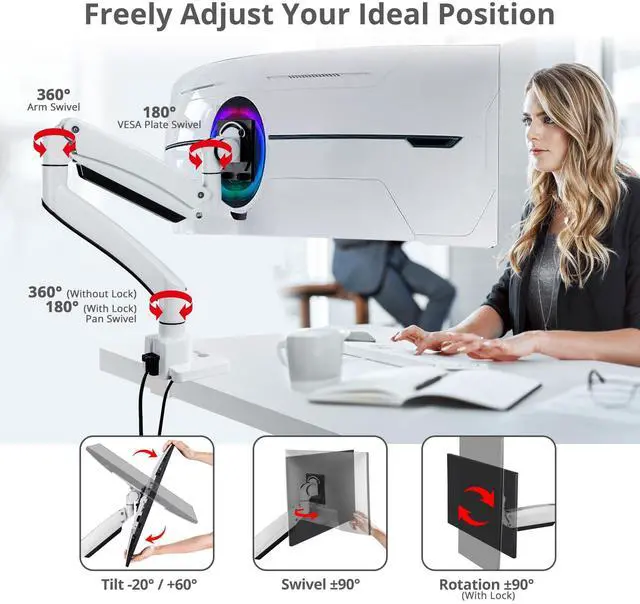 Alt view image 5 of 8 - SIIG Ultra Heavy Duty Single Monitor Arm Desk Mount, VESA 75/100/200mm