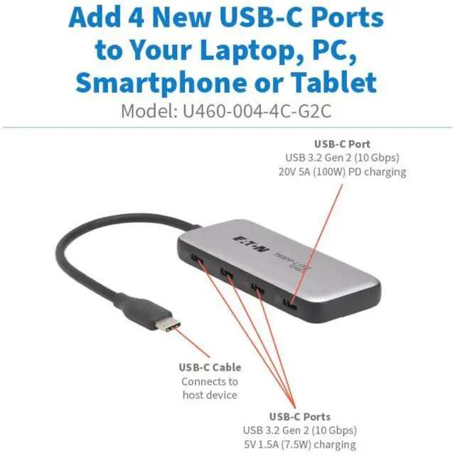 Alt view image 12 of 16 - 4-PORT USB-C HUB 10 GBPS 100W PD TB3 GRY