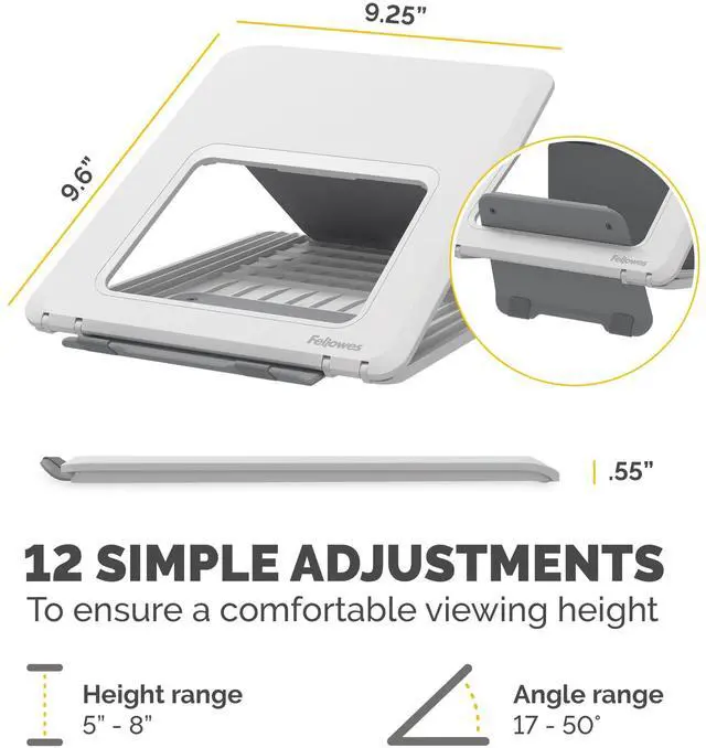 Alt view image 6 of 7 - Fellowes Breyta Laptop Stand 12 Height Adjustments 14" Monitor Size  White
