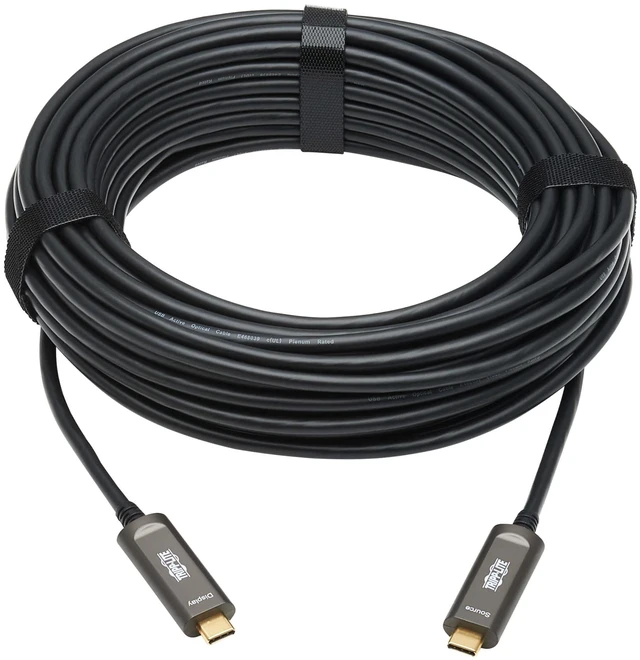 Alt view image 3 of 7 - Eaton Tripp Lite USB-C to USB-C Plenum-Rated Fiber Active Optical Cable (AOC) - 4K 60 Hz - HDR - 4:4:4 - M/M - Black - 15 m (49 ft.) - Video-Only - U420F-15M-V
