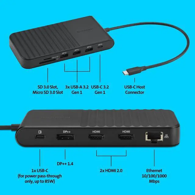 Alt view image 10 of 15 - Kensington UH1510P EQ USB-C 5Gbps Triple Video Driverless Mobile Dock - for Notebook, Mobile Workstation, Monitor - Charging Capability - Memory Card Reader - SD, microSD - 100 W - USB Type C - 3 Disp