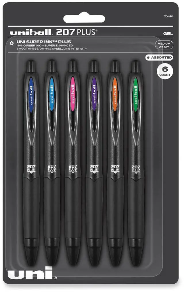 Alt view image 8 of 13 - uni-ball uniball 207 Plus+ Retractable Gel Pens Medium Point 0.7mm Assorted Inks 6/Pack (70491)