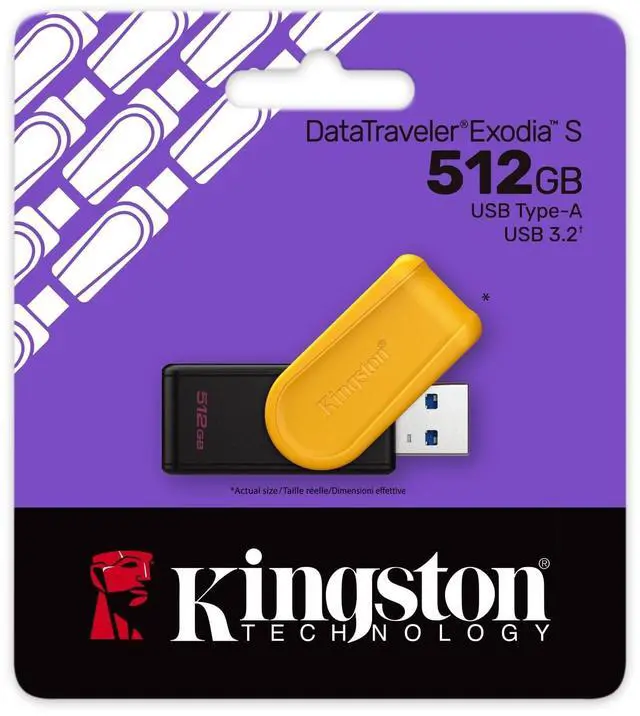 Alt view image 6 of 10 - Kingston DataTraveler Exodia S USB Flash Drive - 512 GB - USB 3.2 (Gen 1) - Black, Yellow - 5 Year Warranty