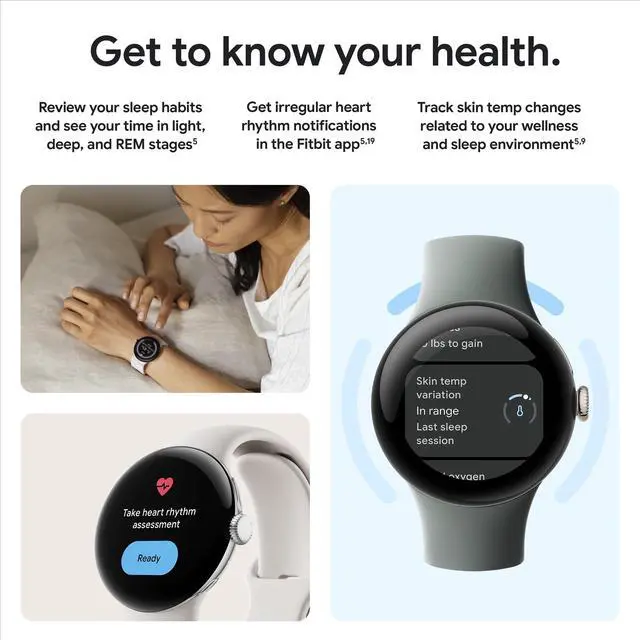 Alt view image 10 of 20 - Google Pixel Watch 2 - Android Smartwatch with Fitbit Activity Tracking - Heart Rate Tracking Watch - WiFi, Silver Case - Porcelain Band