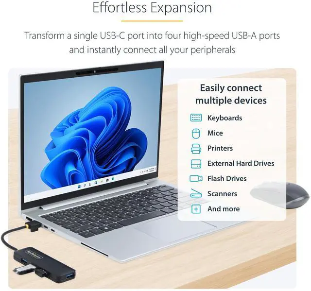 Alt view image 2 of 7 - StarTech StarTech 4-Port USB-C Hub 5Gbps USB-C to 4x USB-A Bus Powered Small Travel Mini Hub USB 3.0 Expansion Hub Portable