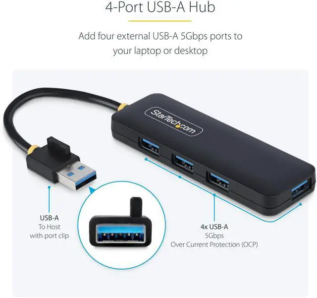 Alt view image 5 of 7 - StarTech StarTech 4-Port USB-C Hub 5Gbps USB-C to 4x USB-A Bus Powered Small Travel Mini Hub USB 3.0 Expansion Hub Portable