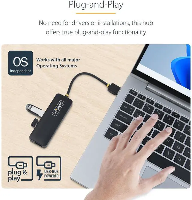 Alt view image 6 of 7 - StarTech StarTech 4-Port USB-C Hub 5Gbps USB-C to 4x USB-A Bus Powered Small Travel Mini Hub USB 3.0 Expansion Hub Portable