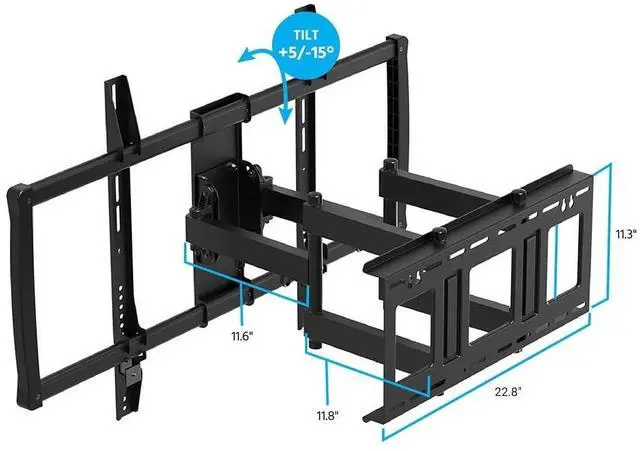 Alt view image 13 of 15 - Monoprice Premium Full Motion TV Wall Mount Bracket Low Profile For 60" To 100" TVs up to 176lbs, Max VESA 900x6