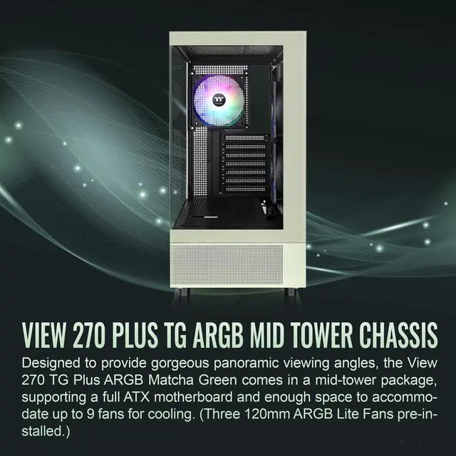 Alt view image 9 of 13 - Thermaltake View 270 Plus TG ARGB ATX Mid-Tower Gaming Computer Case Matcha Green (CA-1Y7-00MEWN-01)