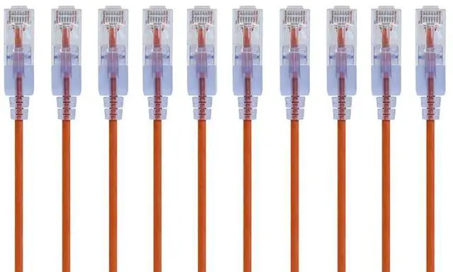 Alt view image 10 of 14 - Monoprice SlimRun Cat6A Ethernet Patch Cable - Network Internet Cord - RJ45, Stranded, UTP, Pure Bare Copper Wire, 30AWG, 6in, Orange, 10-Pack
