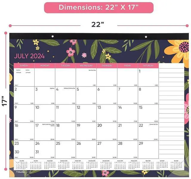 Alt view image 2 of 7 - 2025-2026 Blueline® Academic18-Month Monthly Desk Pad Calendar, 22 x 17, Blossom, July 2025 To December 2026, CA1716BD
