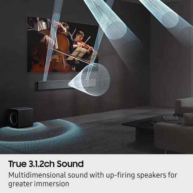Alt view image 9 of 12 - Samsung Q-series Soundbar HW-QS700F 3.1.2CH Wireless Smart Sound Bar and Subwoofer (2025) - Titan Black