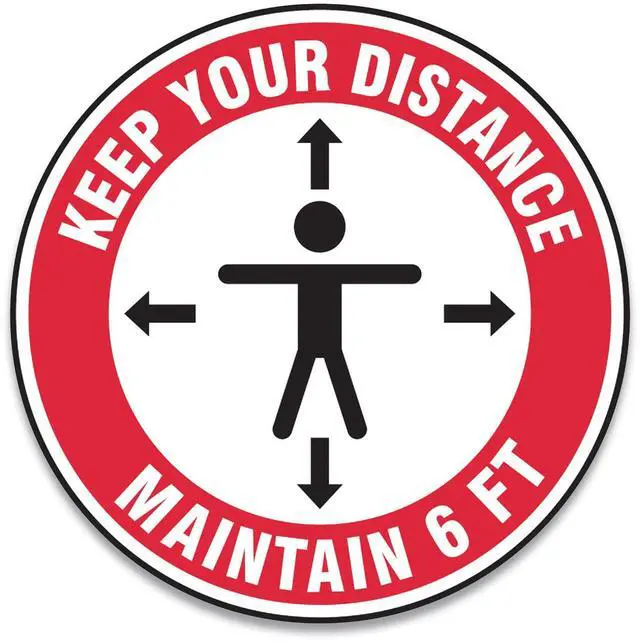 Main image of Slip-Gard Floor Signs 12" Circle "Keep Your Distance Maintain 6'" 25pk