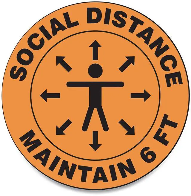 Main image of Slip-Gard Floor Signs 12" Circle "Social Distance Maintain 6'" Orange 25pk