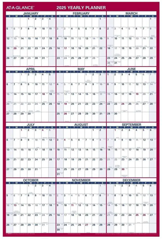 Alt view image 2 of 4 - At-A-Glance Erasable Vertical/Horizontal Wall Planner 32x48 Blue/Red 2026