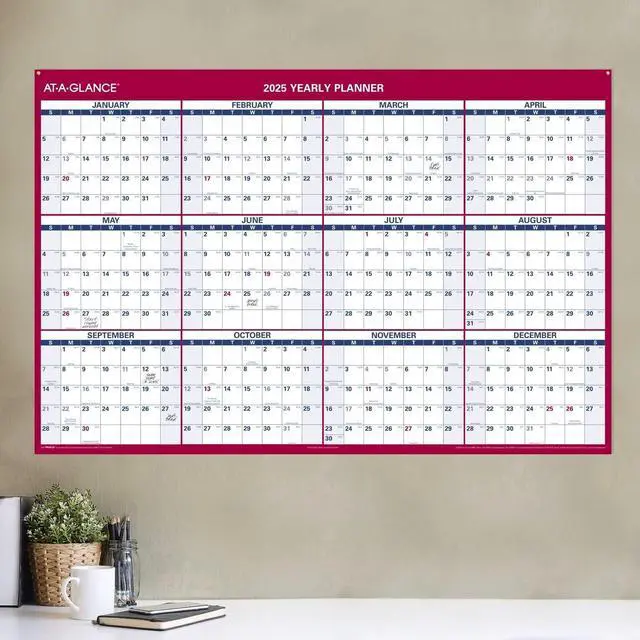 Alt view image 3 of 4 - At-A-Glance Erasable Vertical/Horizontal Wall Planner 32x48 Blue/Red 2026