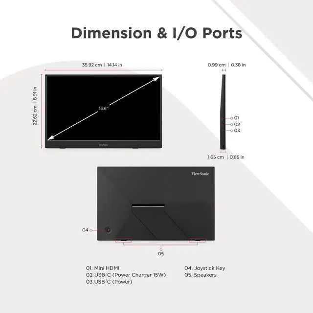 Alt view image 19 of 20 - ViewSonic VA1653 16 Inch 1080p FHD IPS Portable Monitor with Eye Care, Built-in Stand, USB C, Mini HDMI, and Protective Case External Second Screen For Laptops, PC, Mac, and Gaming Consoles