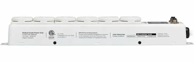 Alt view image 2 of 7 - Tripp Lite Safe-IT UL 1363A 6-Outlet Medical-Grade Power Strip, 7ft Cord