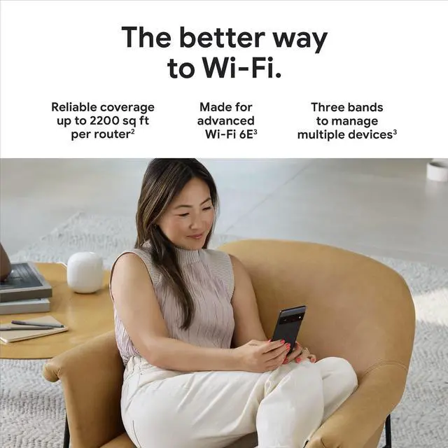 Alt view image 2 of 7 - Google Nest WiFi 6E Pro, Fast Whole Home Coverage , Mesh Router - 4 Pack - Snow