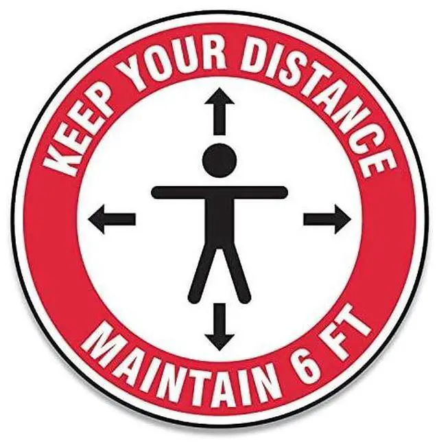 Alt view image 4 of 4 - Slip-Gard Floor Signs 12" Circle "Keep Your Distance Maintain 6'" 25pk