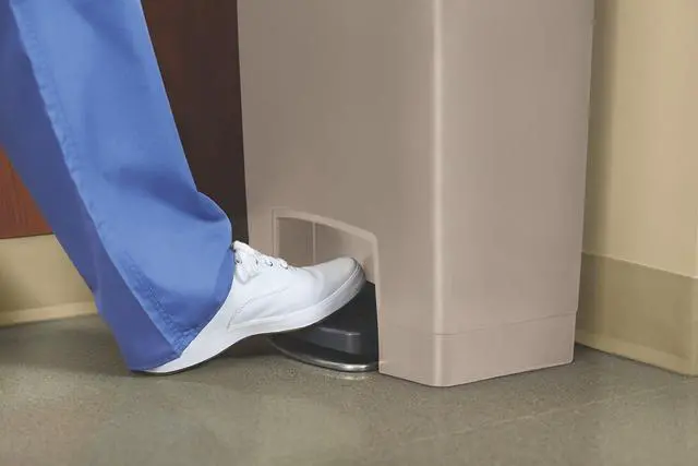 Alt view image 11 of 15 - Rubbermaid - FG1883561 - Slim Jim Resin Step-On Container, Front Step Style, 24 gal, White