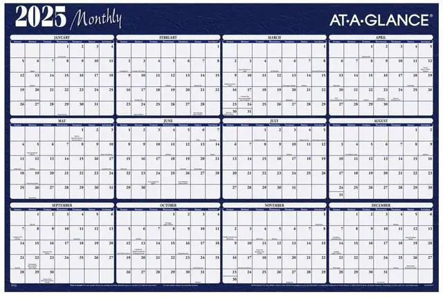 Alt view image 2 of 8 - 2025 AT-A-GLANCE® Horizontal Reversible Erasable Yearly Wall Calendar, 48" x 32", Red/Blue, January To December
