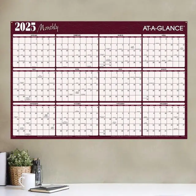 Alt view image 3 of 8 - 2025 AT-A-GLANCE® Horizontal Reversible Erasable Yearly Wall Calendar, 48" x 32", Red/Blue, January To December