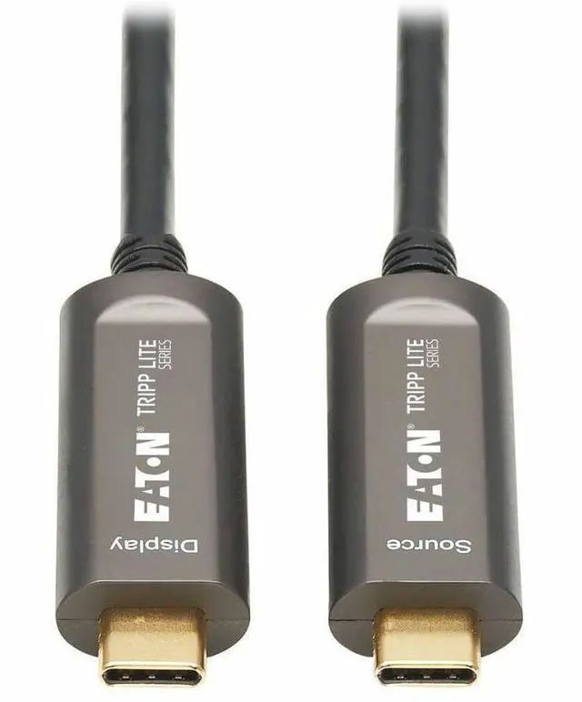 Main image of Tripp Lite USB-C to USB-C Plenum-Rated Fiber Active Optical Cable (AOC) - 4K 60 Hz, HDR, 4:4:4, M/M, Black, 10 m - 32.81 ft USB-C Data Transfer Cable for MacBook, Notebook, HDTV, Monitor, TV, Projecto