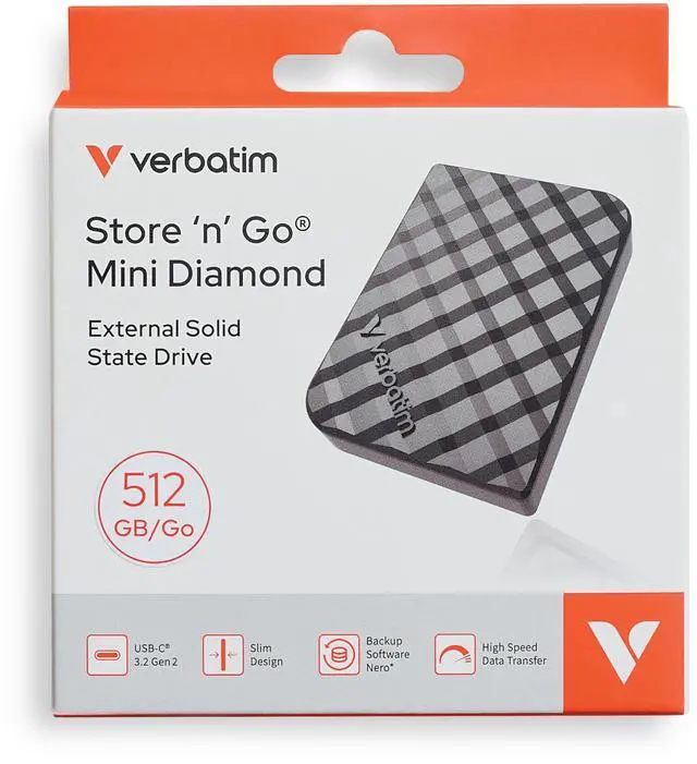 Alt view image 14 of 14 - Verbatim Store 'n' Go Mini Diamond 512 GB Portable Solid State Drive - Mini PCI Express External - Diamond Black - USB 3.2 (Gen 1) Type C - 1000 MB/s Maximum Read Transfer Rate - 2 Year Warr