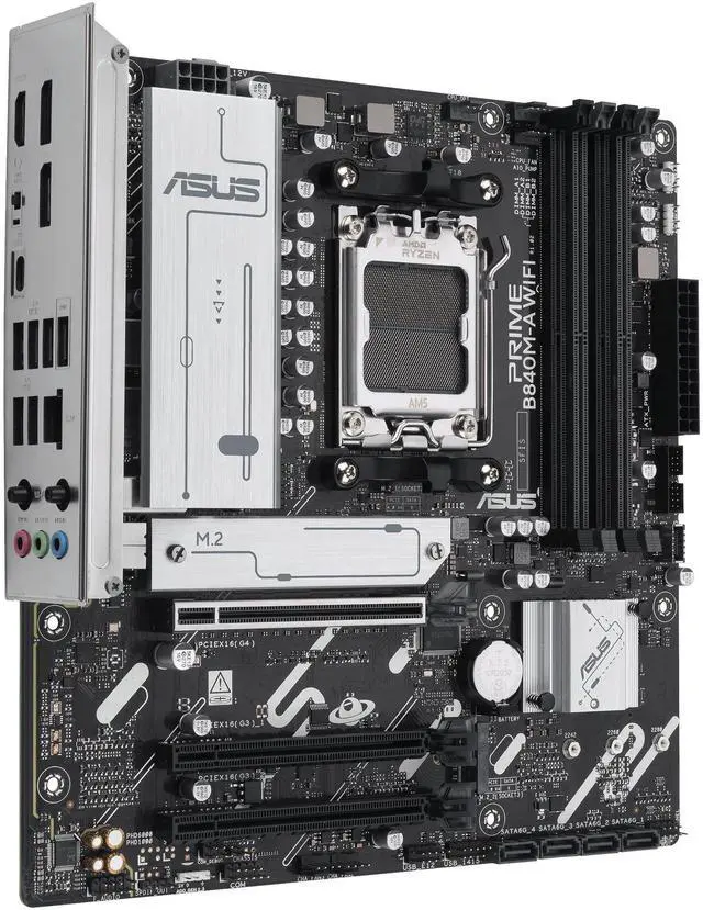 Alt view image 12 of 15 - ASUS PRIME B840M-A WIFI-CSM AMD AM5 B840 mATX motherboard, Advanced AI Ready, DDR5, PCIe 4.0 Ready, three M.2 slots, Wi-Fi 6E, 2.5Gb LAN, DisplayPort, HDMI, USB 5Gbps Type-C, BIOS FlashBack, Aura