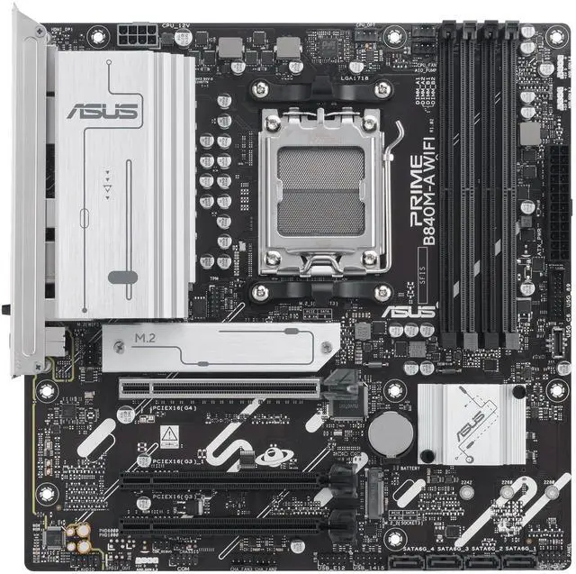 Alt view image 14 of 15 - ASUS PRIME B840M-A WIFI-CSM AMD AM5 B840 mATX motherboard, Advanced AI Ready, DDR5, PCIe 4.0 Ready, three M.2 slots, Wi-Fi 6E, 2.5Gb LAN, DisplayPort, HDMI, USB 5Gbps Type-C, BIOS FlashBack, Aura