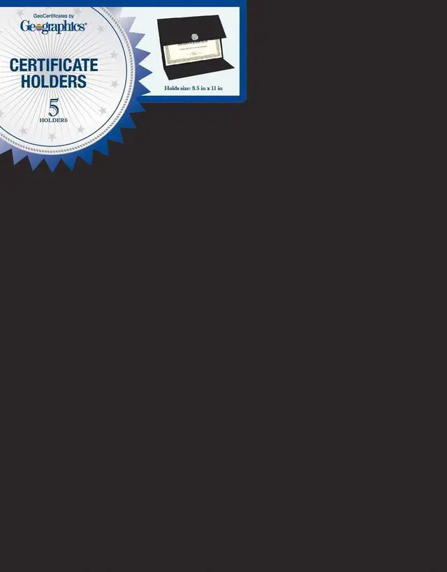 Alt view image 7 of 9 - Geographics Double-fold Certificate Holder - Black - Recycled - 5 / Pack  GEO47838