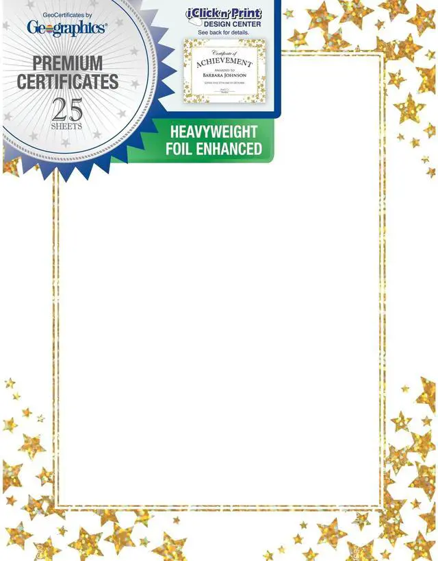 Alt view image 2 of 3 - Geographics Foil Certificates, 8-1/2" x 11", Gold Star, Pack of 25 Certificates