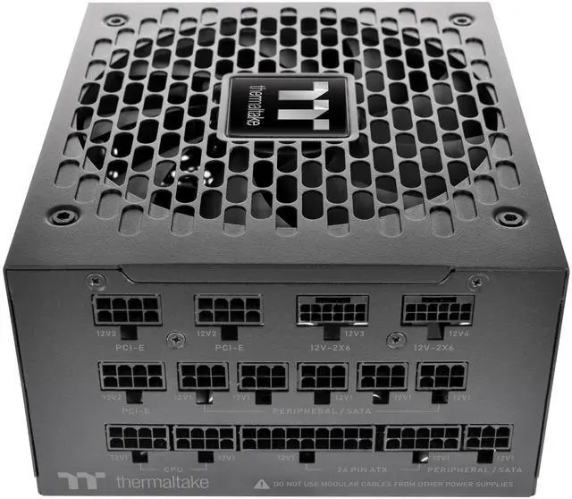 Alt view image 10 of 13 - Thermaltake Toughpower TF3 1300W; 2X Native PCIe 5.1 12V-2x6; Dual-Color H++ Connectors; Etched Flat Cables; Multi/Single Rail OCM Toggle; 100% Japanese Capacitors; 80+ Titanium; PS-TPD-1300FNFATU-1