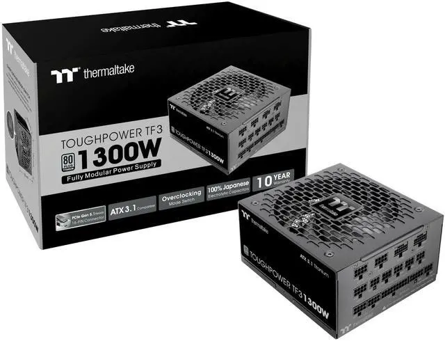 Alt view image 13 of 13 - Thermaltake Toughpower TF3 1300W; 2X Native PCIe 5.1 12V-2x6; Dual-Color H++ Connectors; Etched Flat Cables; Multi/Single Rail OCM Toggle; 100% Japanese Capacitors; 80+ Titanium; PS-TPD-1300FNFATU-1