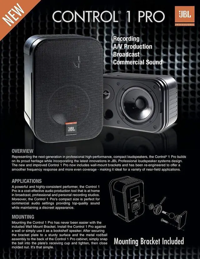 Alt view image 2 of 13 - JBL Control 1 Pro 5\"" 2-Way Professional Compact Loudspeakers Black
