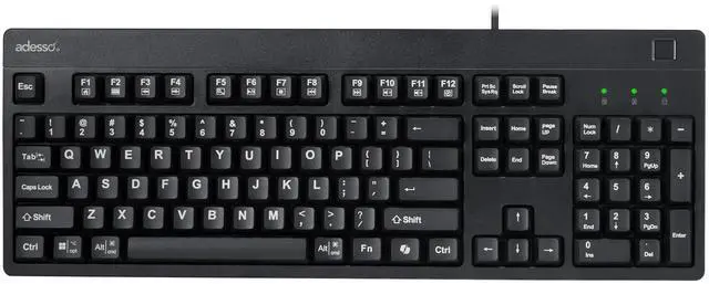 Alt view image 12 of 15 - Adesso EasyTouch AKB-630FB Keyboard - Cable Connectivity - USB Interface - 104 Key(s) - Home, Email, Previous Page, Internet Page Forward, Search, Volume Down, Volume Up, Play/Pause, Stop, Previous Tr