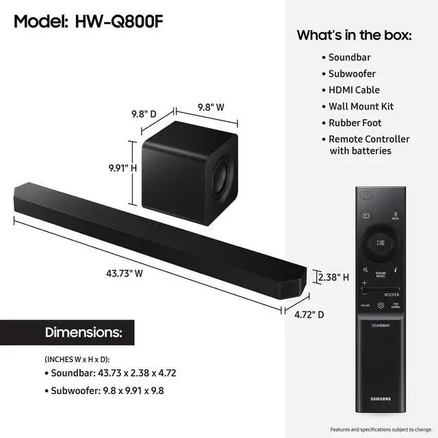 Alt view image 16 of 20 - Samsung HWQ800F 5.1.2 Channel Q-Series Dolby Atmos Soundbar with Subwoofer
