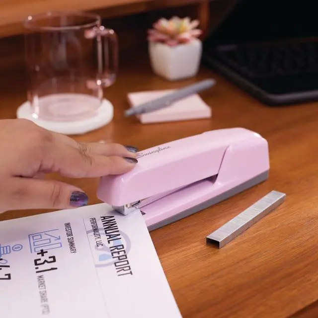 Alt view image 3 of 7 - 747 Business Full Strip Desk Stapler 30 Sheet Capacity Blush Pink S7074740