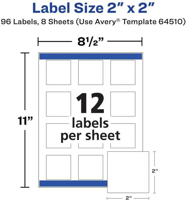 Alt view image 7 of 7 - Avery Durable Waterproof Labels 2" x 2" Square 96 Label Pack 64510
