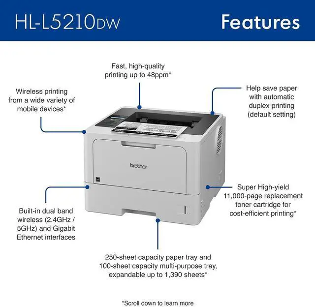 Alt view image 9 of 14 - Brother HL-L5210DW Desktop Wireless Laser Printer Monochrome