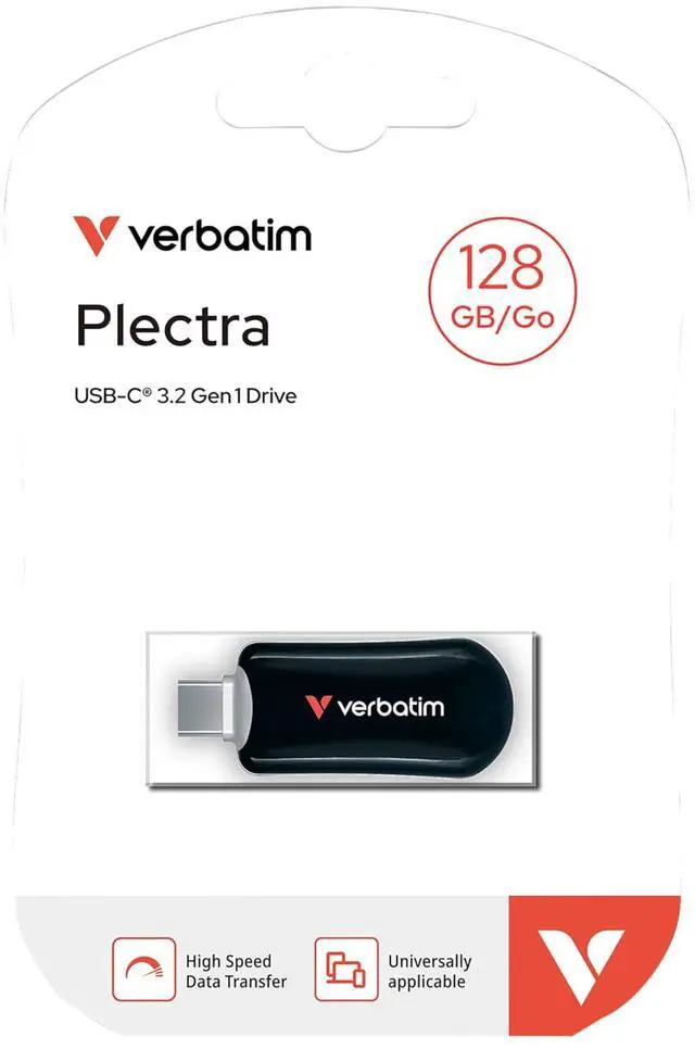 Alt view image 9 of 12 - Verbatim 128GB Plectra USB-C Flash Drive - Black - 128 GB - USB 3.2 (Gen 1) Type C - Black