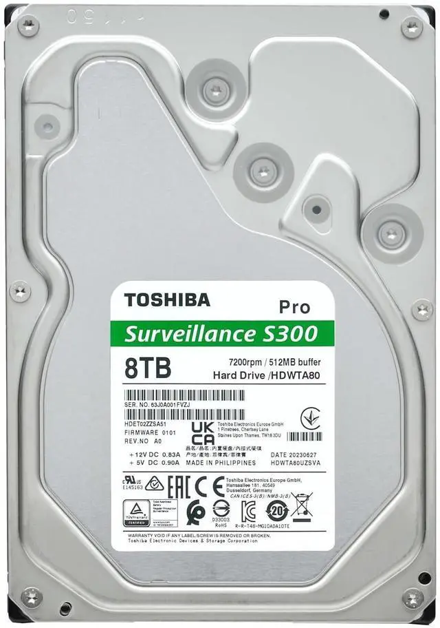 Alt view image 8 of 9 - Toshiba S300 Pro HDWTA80UZSVAR 8 TB Hard Drive - 3.5" Internal - SATA (SATA/600) - Conventional Magnetic Recording (CMR) Method - Camera, Video Surveillance System, Network Video Recorder, Digita